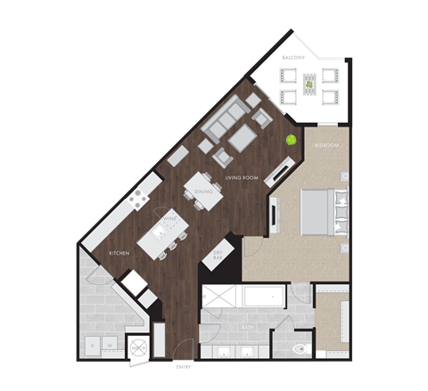 Floor plan for 1 bed, 1 bath, 1321 sqft